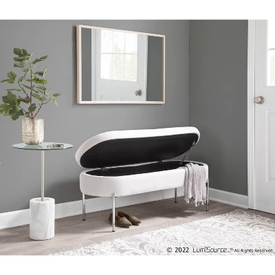 48" Chloe PU Leather/Metal Storage Bench Chrome/White - LumiSource - Image 9