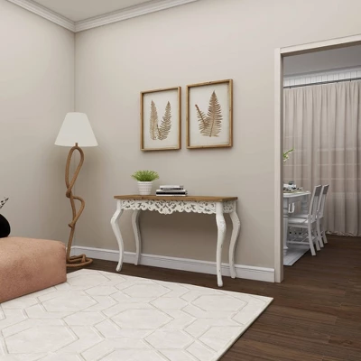 Wood Parisian Design Floral Ornate Detailing Console Table White - Olivia & May - Image 12