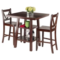 3pc Orlando 2 Shelves Counter Height Dining Set Wood/Walnut - Winsome