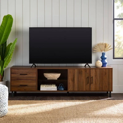 Sana Modern Triple Storage TV Stand For TVs Up To 80" Dark Walnut - Saracina Home - Image 5