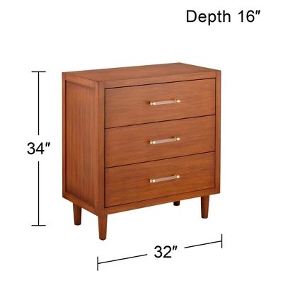 55 Downing Street Ollie 32" Wide Teak 3-Drawer Modern Cabinet With Crystal Handles - Image 8