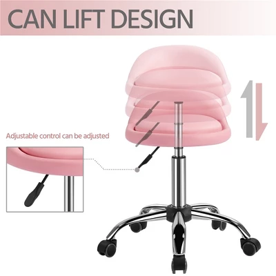 Yaheetech Height Adjustable Modern PU Leather Rolling Bar Stool Salon Stool - Image 3